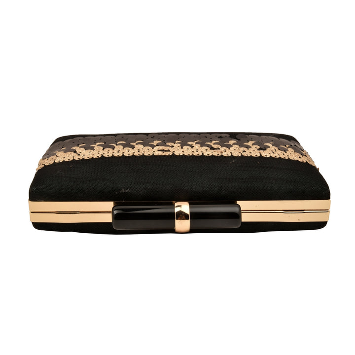 Black and Dull Gold Sequins Clutch
