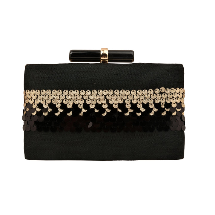 Black and Dull Gold Sequins Clutch