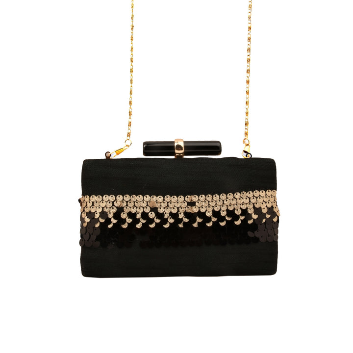 Black and Dull Gold Sequins Clutch