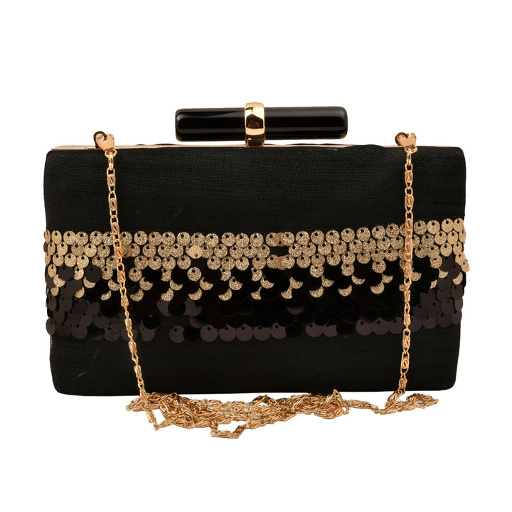 Black and Dull Gold Sequins Clutch