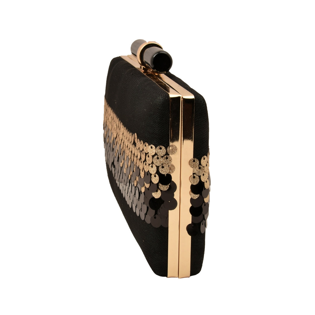 Black and Dull Gold Sequins Clutch
