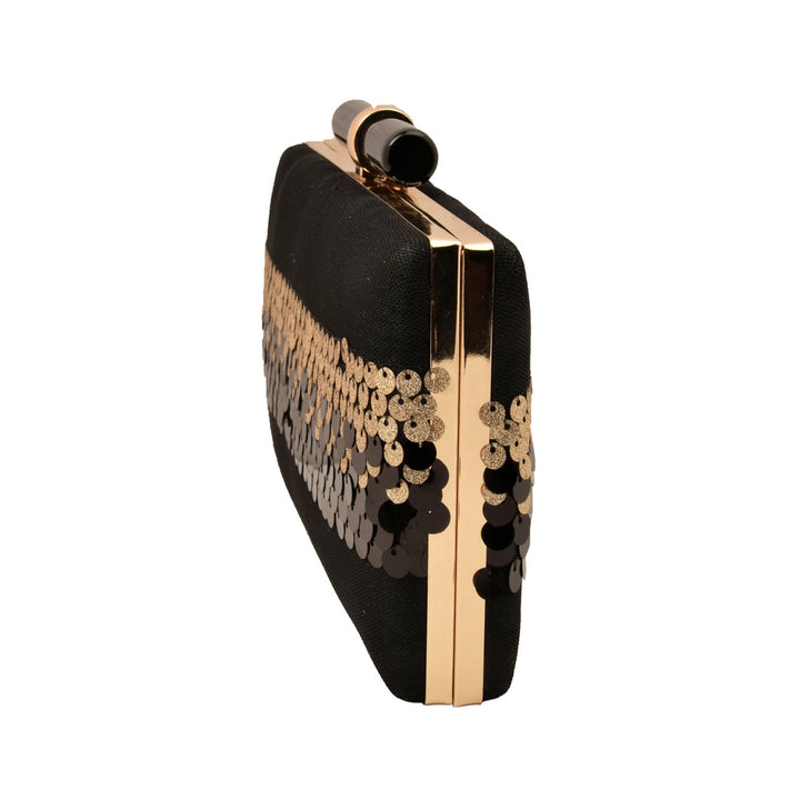 Black and Dull Gold Sequins Clutch