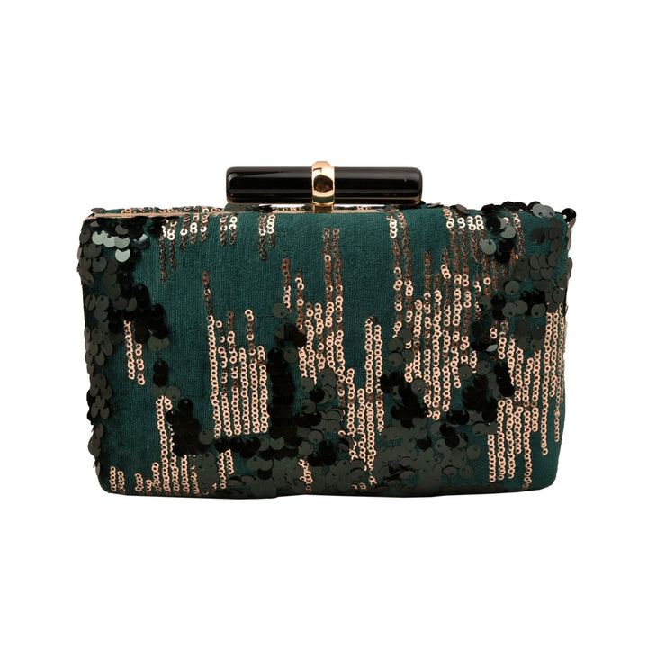 Forest Green and Gold Sequins Clutch