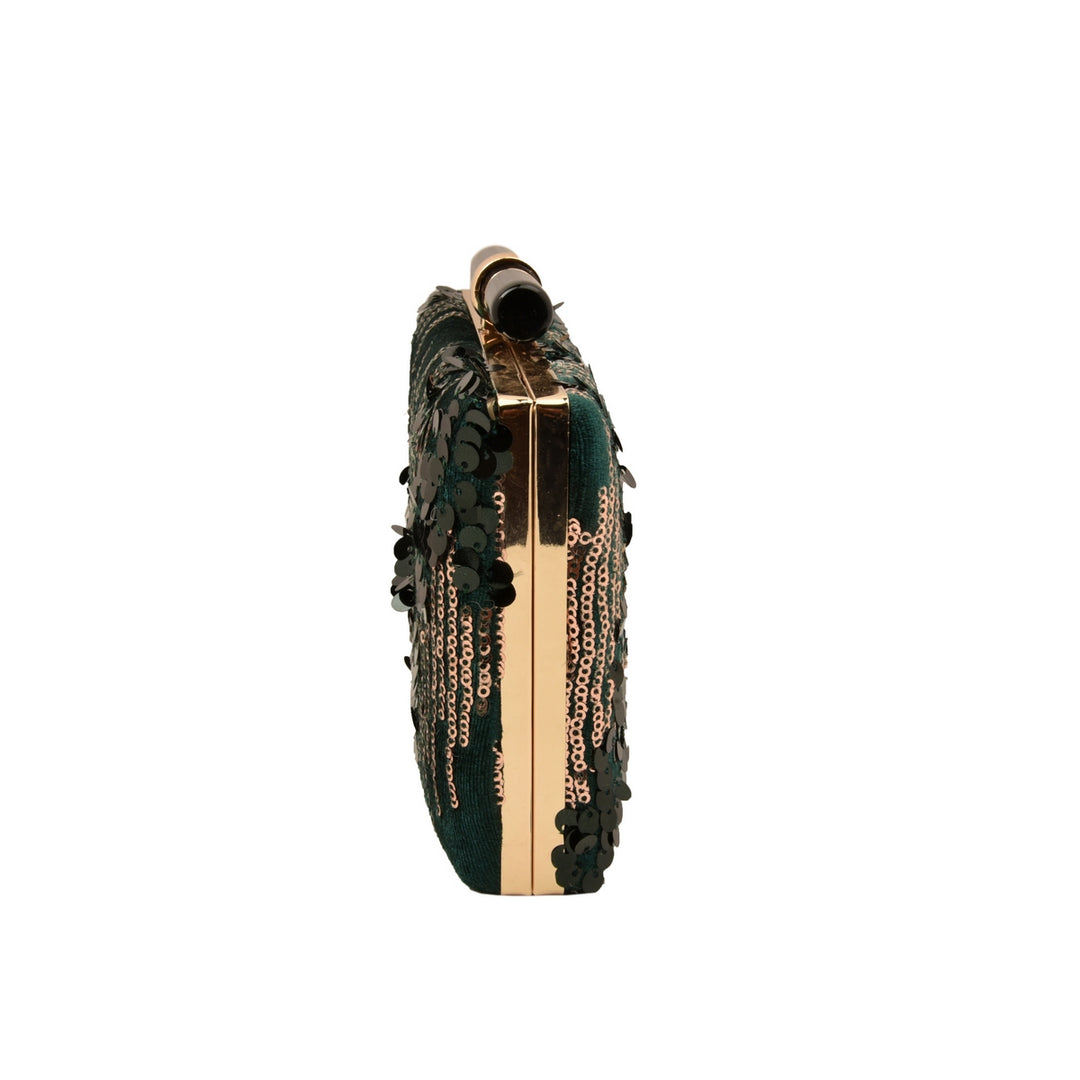 Forest Green and Gold Sequins Clutch