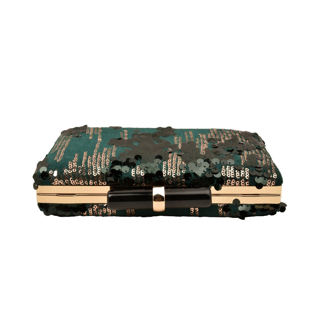 Forest Green and Gold Sequins Clutch