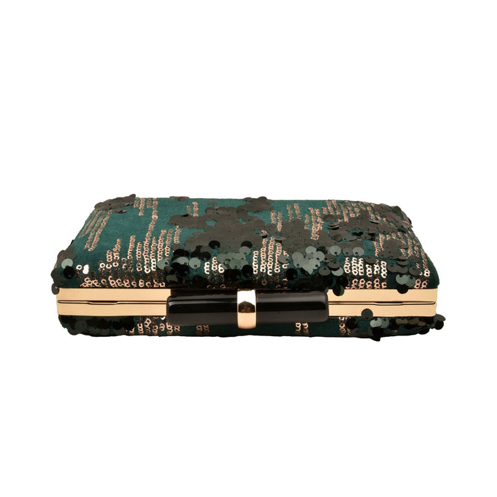 Forest Green and Gold Sequins Clutch
