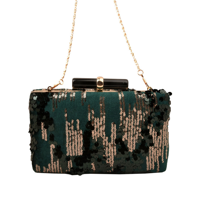 Forest Green and Gold Sequins Clutch