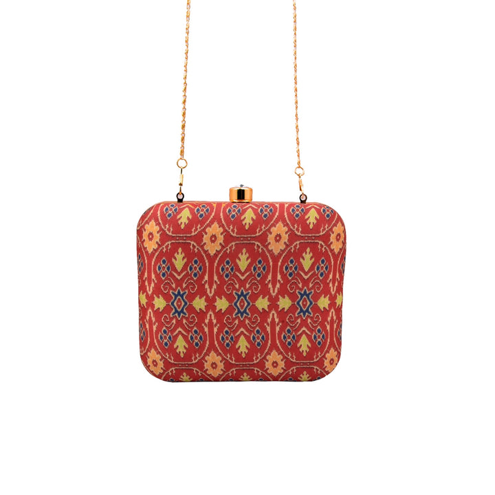 Pink and Yellow Ikat Print Silk Clutch
