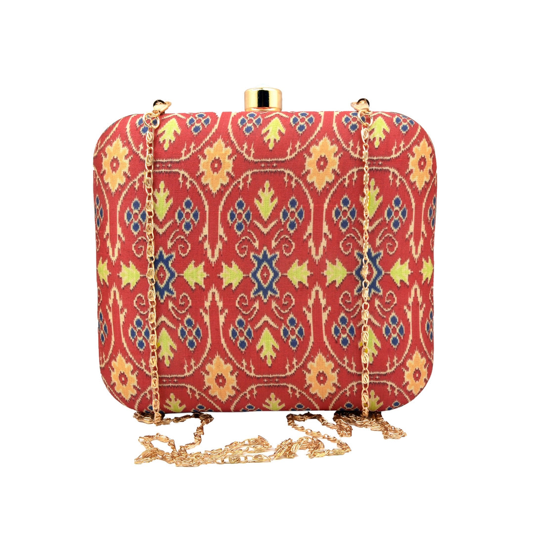 Pink and Yellow Ikat Print Silk Clutch
