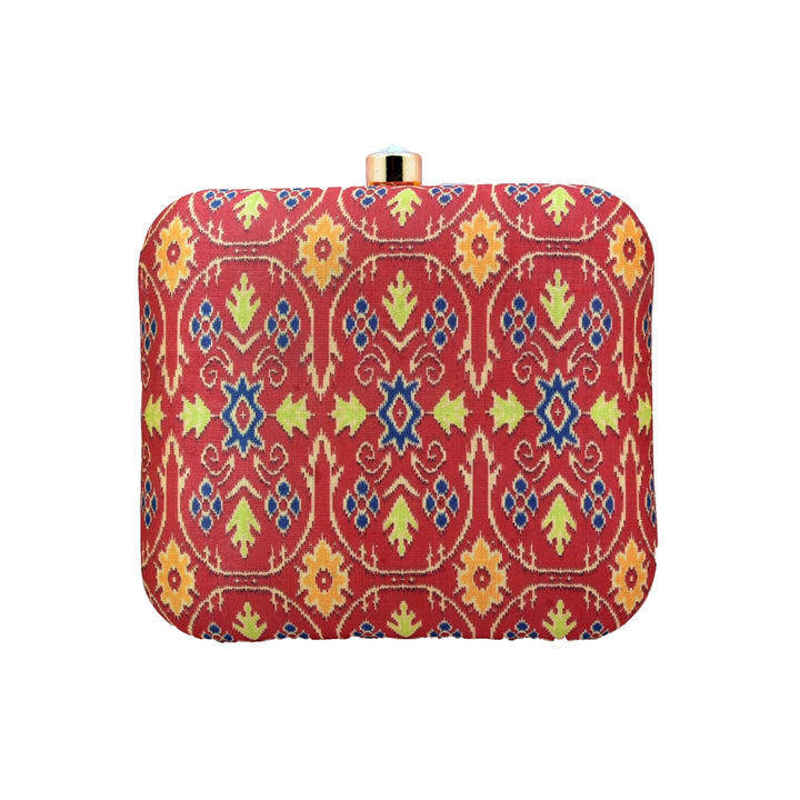 Pink and Yellow Ikat Print Silk Clutch
