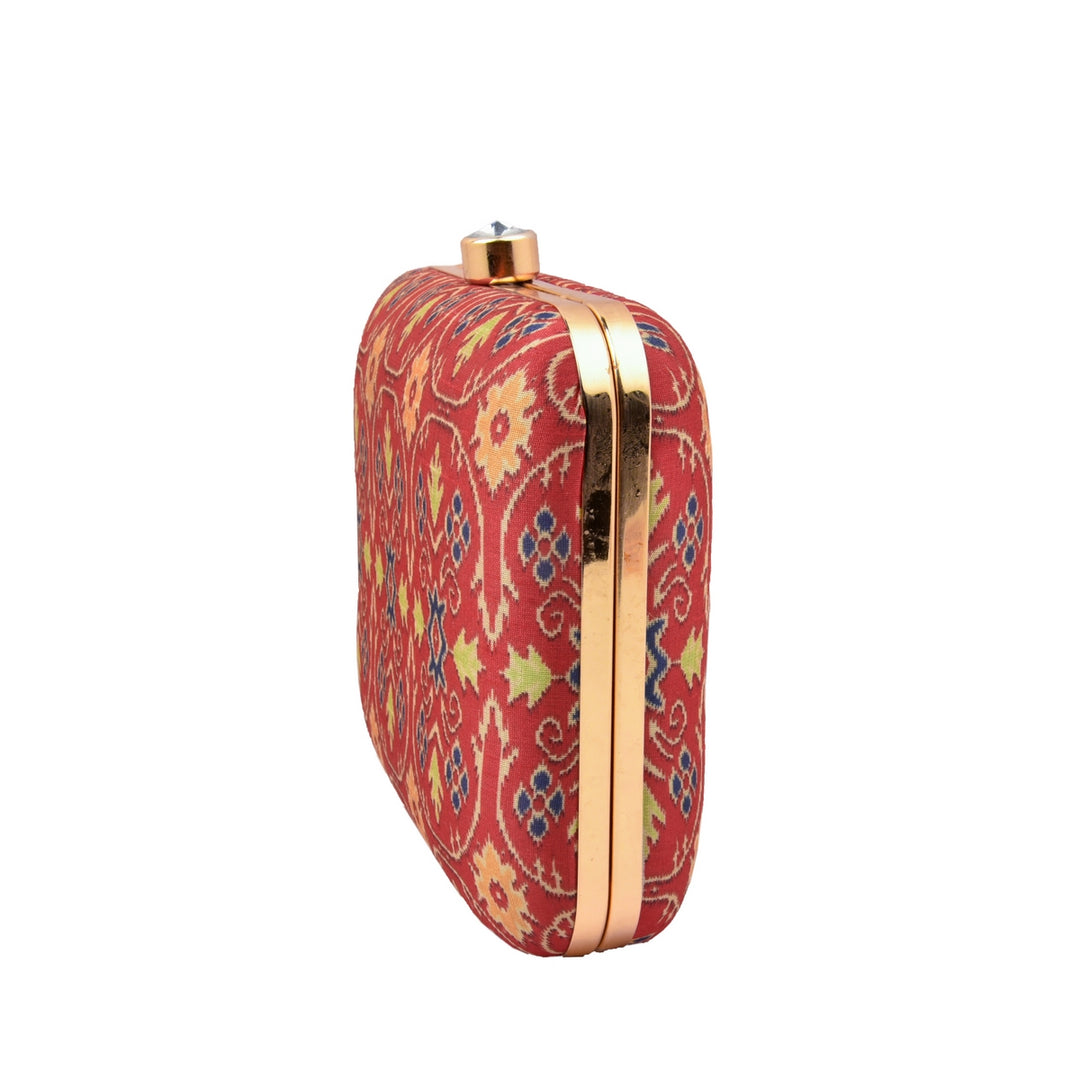 Pink and Yellow Ikat Print Silk Clutch