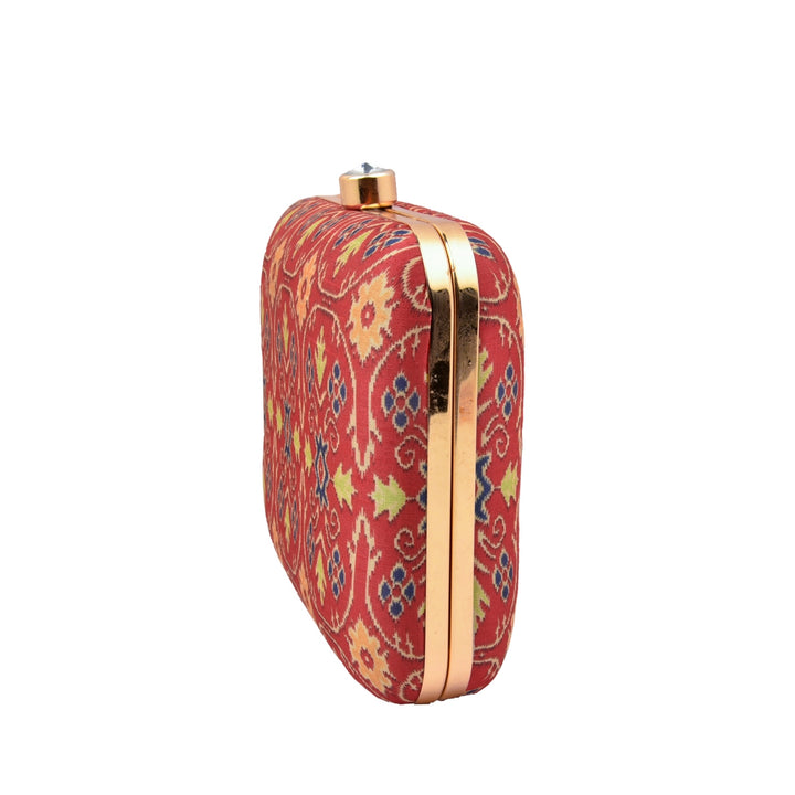 Pink and Yellow Ikat Print Silk Clutch