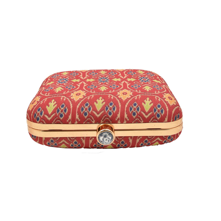 Pink and Yellow Ikat Print Silk Clutch