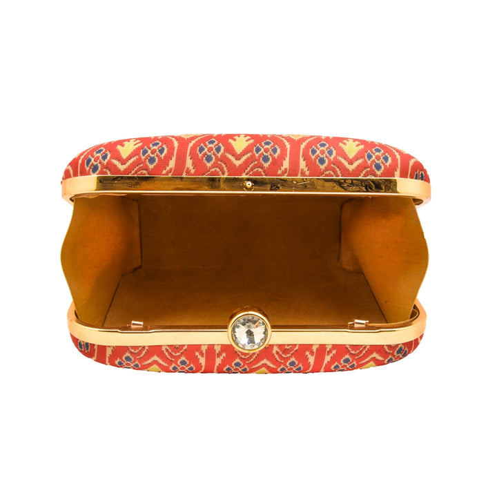 Pink and Yellow Ikat Print Silk Clutch