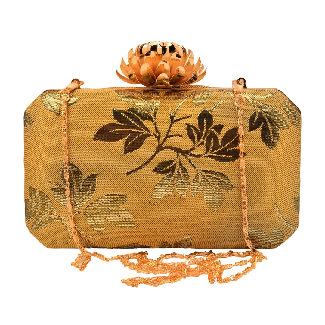 Gold Foil Print Silk Clutch