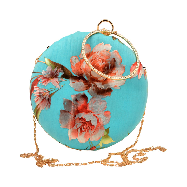 Turquoise Blue Floral Foil Print Clutch