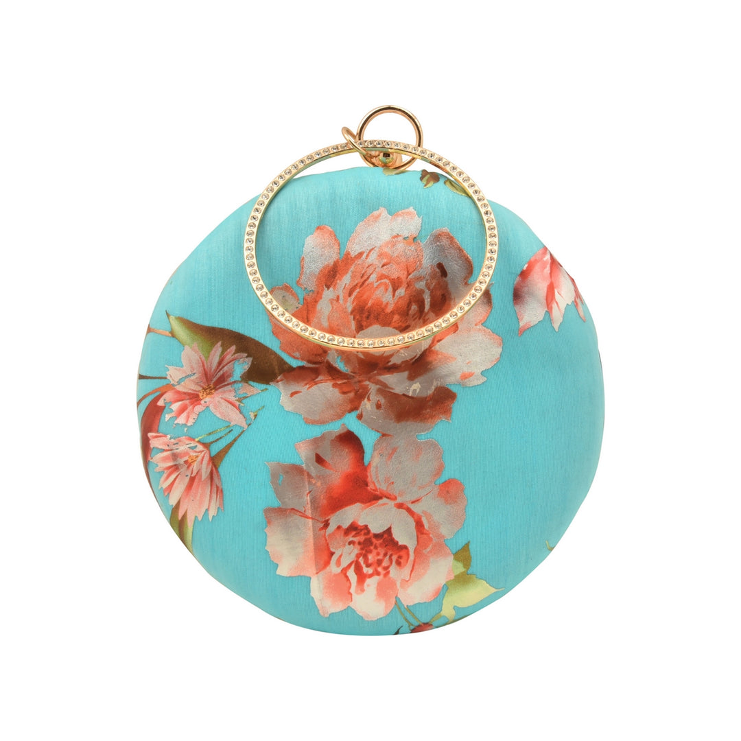 Turquoise Blue Floral Foil Print Clutch