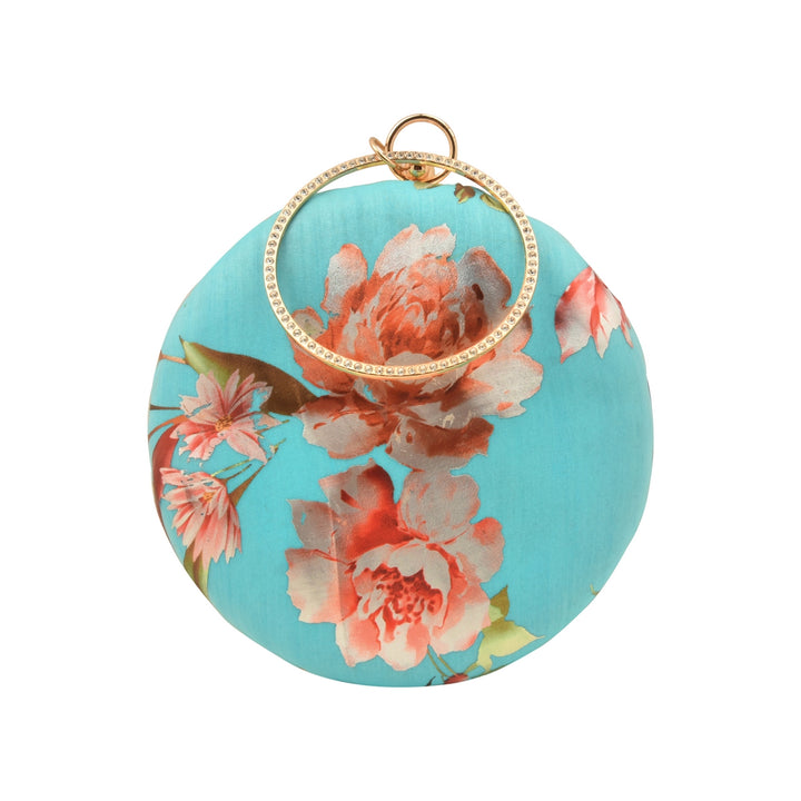 Turquoise Blue Floral Foil Print Clutch