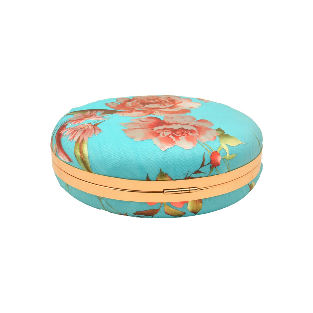 Turquoise Blue Floral Foil Print Clutch
