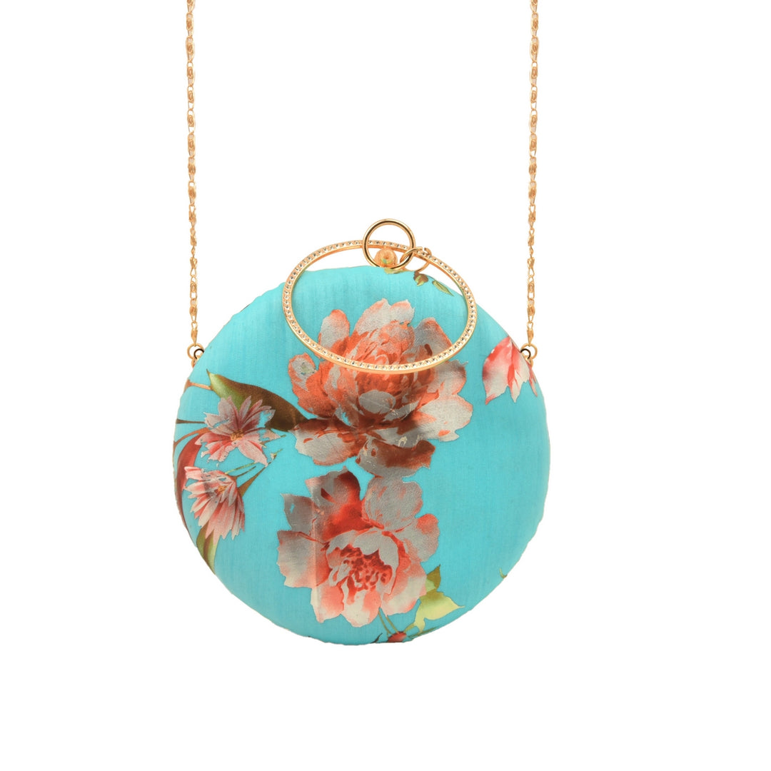 Turquoise Blue Floral Foil Print Clutch
