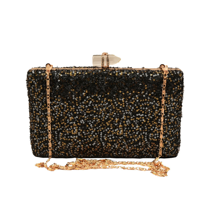 Black, Silver and Gold Sequins Party Clutch