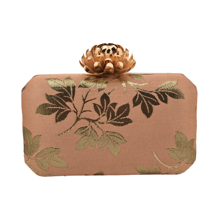 Peach Foil Print Silk Clutch