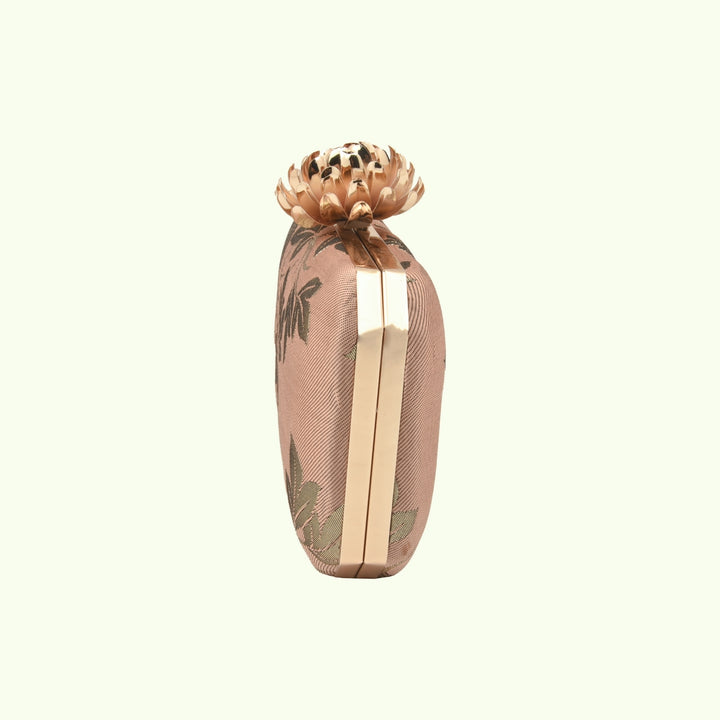 Peach Foil Print Silk Clutch