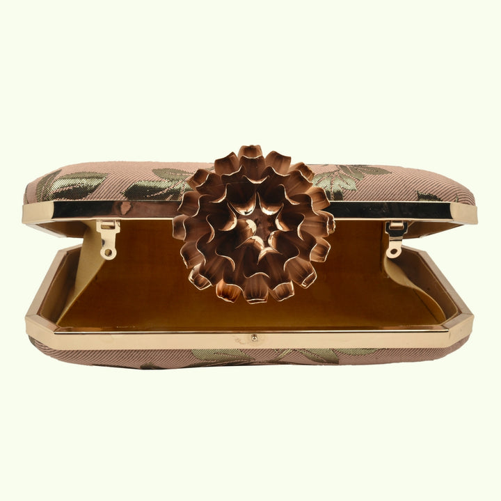 Peach Foil Print Silk Clutch