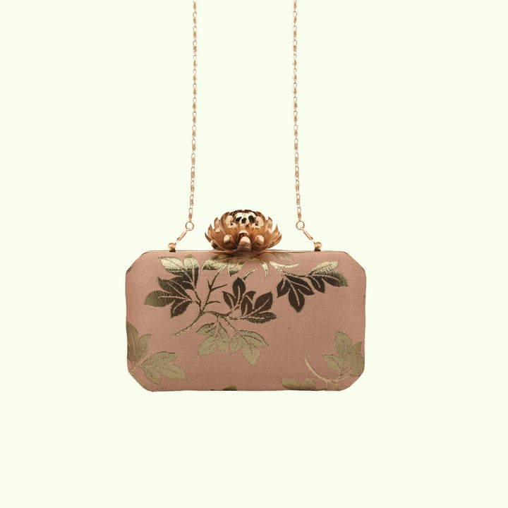 Peach Foil Print Silk Clutch