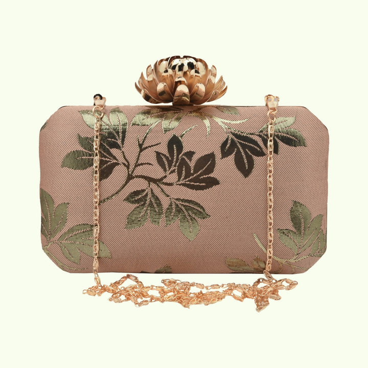 Peach Foil Print Silk Clutch