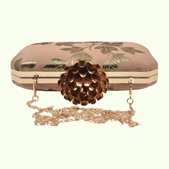 Peach Foil Print Silk Clutch