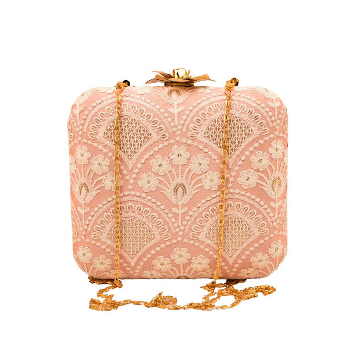 Baby Pink and White Silk Clutch