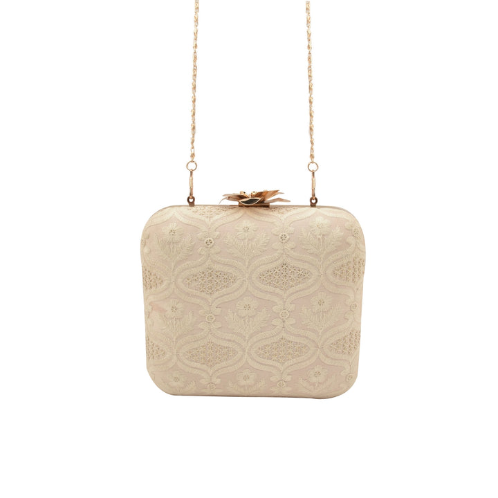 Off White and Silver Silk Clutch