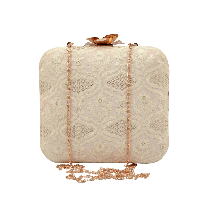 Off White and Silver Silk Clutch