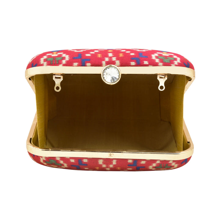 Rani Pink Ikat Digital Print Clutch
