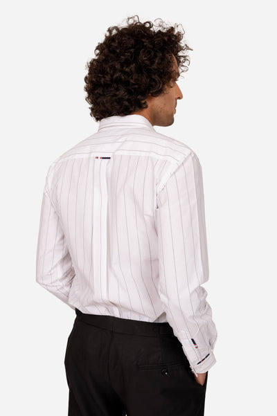 WHITE AND BLACK STRIPES COTTON SHIRT WITH CONTRAST DETAILING