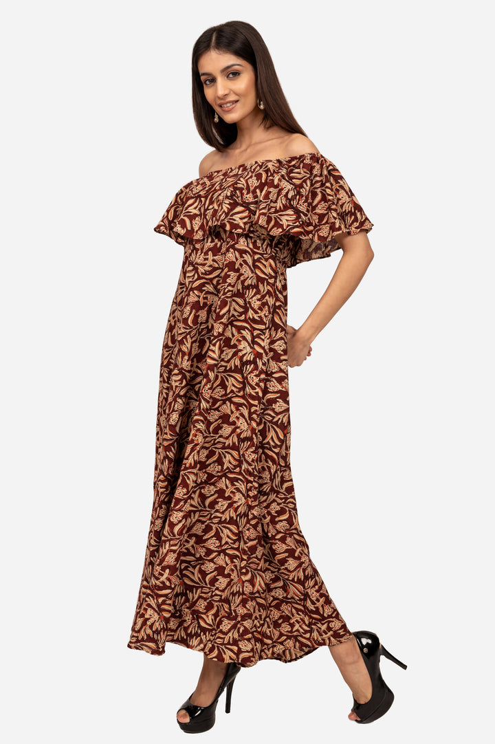 Chocolate brown off shoulder dress