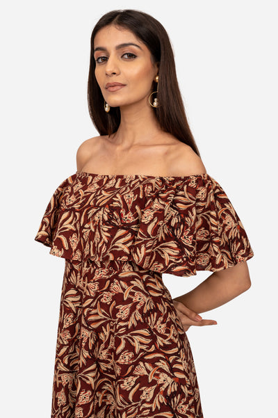 Chocolate brown off shoulder dress