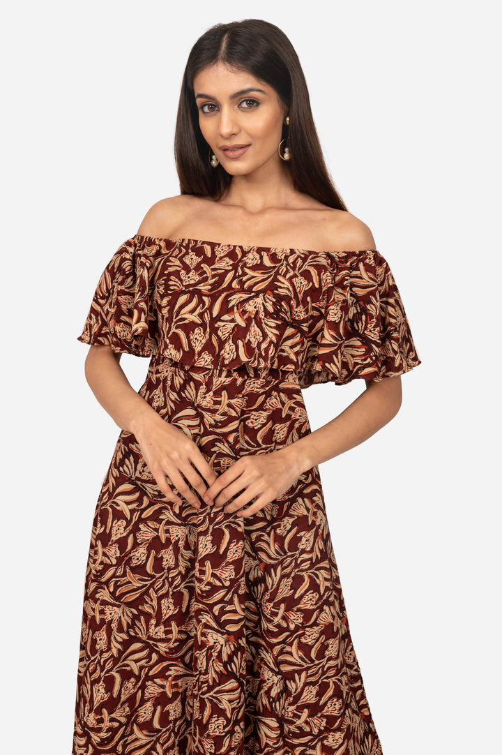 Chocolate brown off shoulder dress