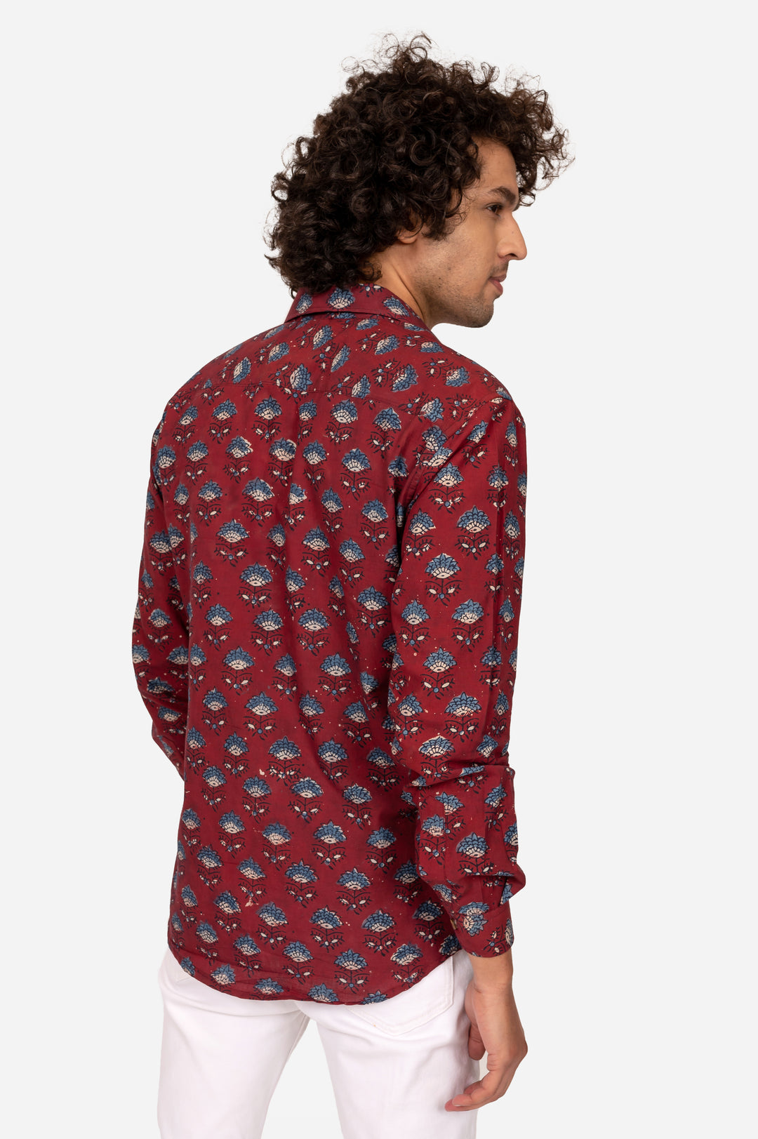 MAROON AJRAKH BLOCK PRINTED COTTON SHIRT