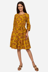 mustard-ajrakh-flared-dress