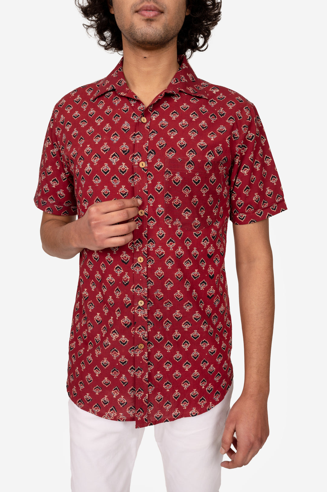 MAROON AJRAKH BLOCK PRINTED COTTON SHIRT