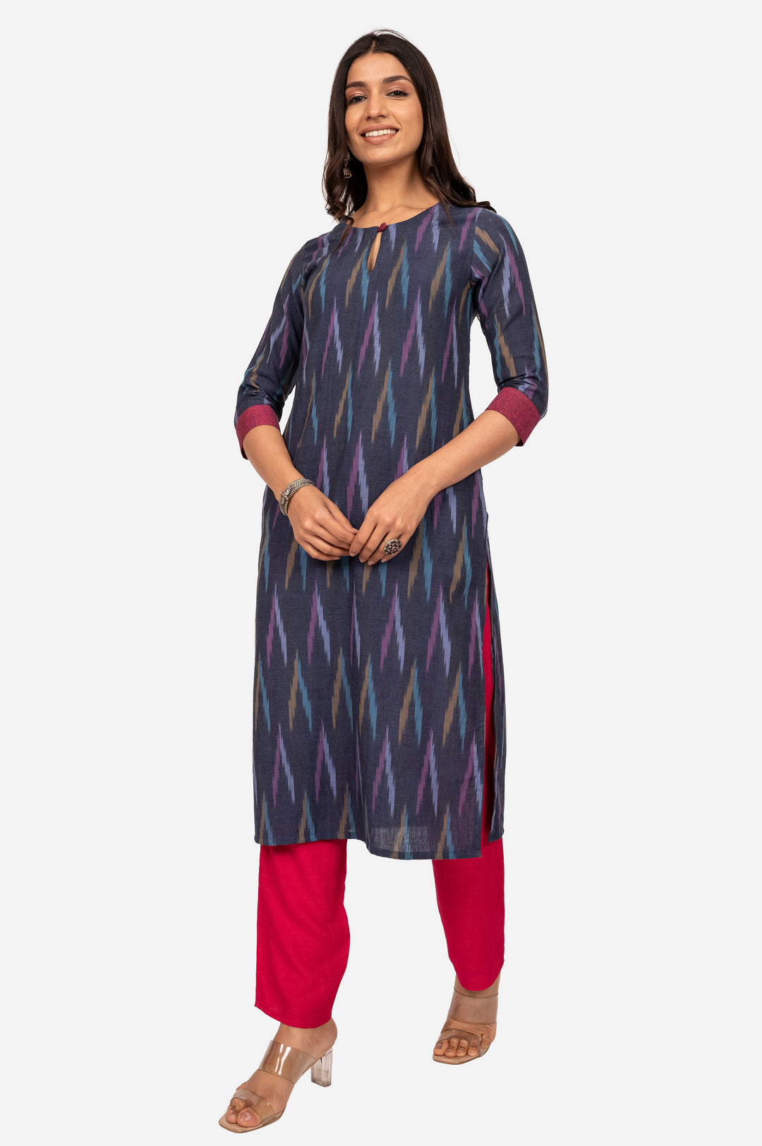 NAVY IKAT STRAIGHT FIT KURTA