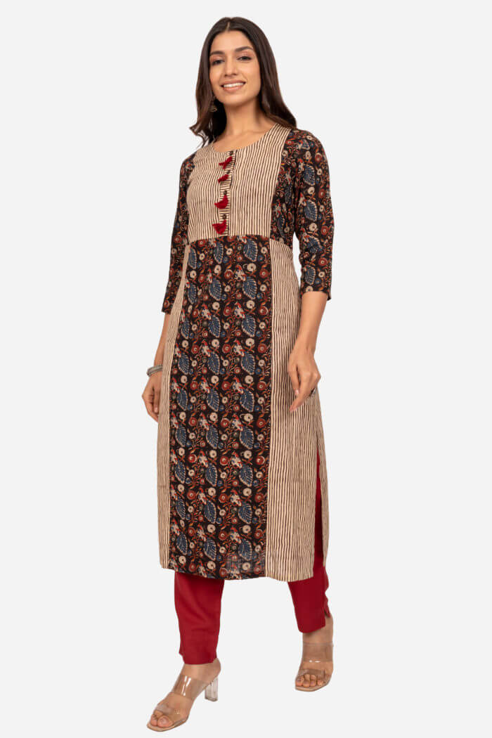 Brown & Beige Kalamkari Kurta