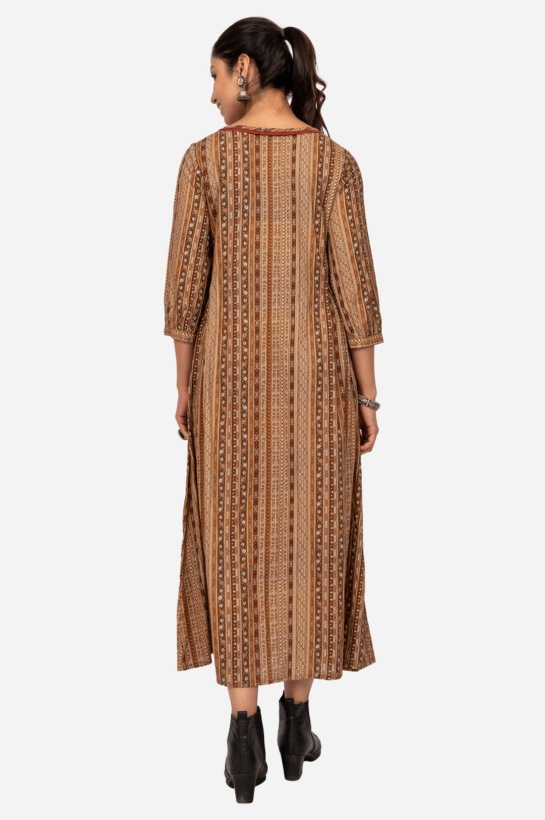 Brown-Colored 3/4 Sleeves Kurta