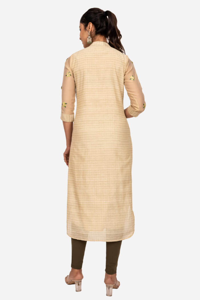 Beige & Lime Green chanderi Kurta