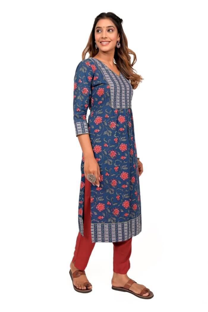 Blue Floral Printed Kurta