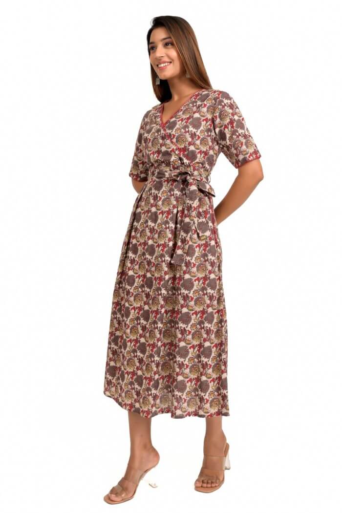 Maroon And Brown Ajrakh Printed Cotton Dress