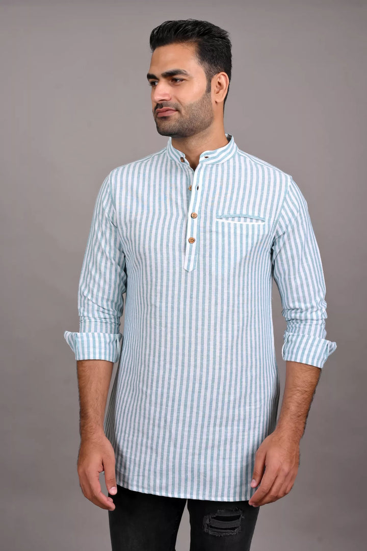 Green Striped Short Kurta