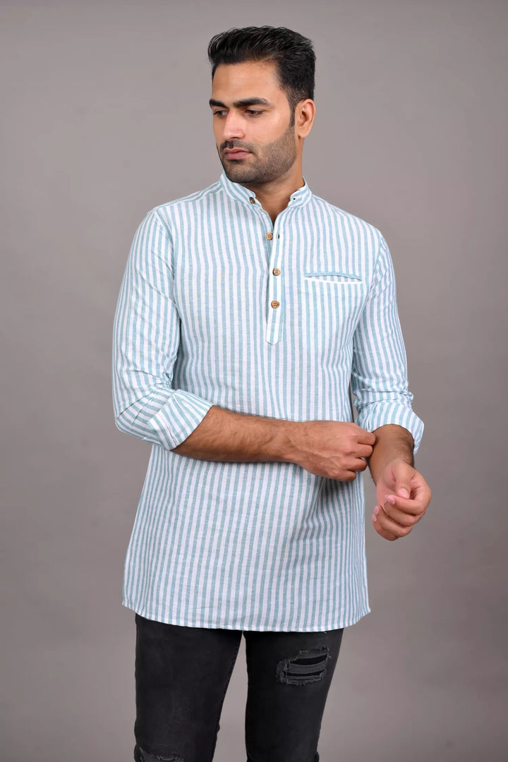 Green Striped Short Kurta